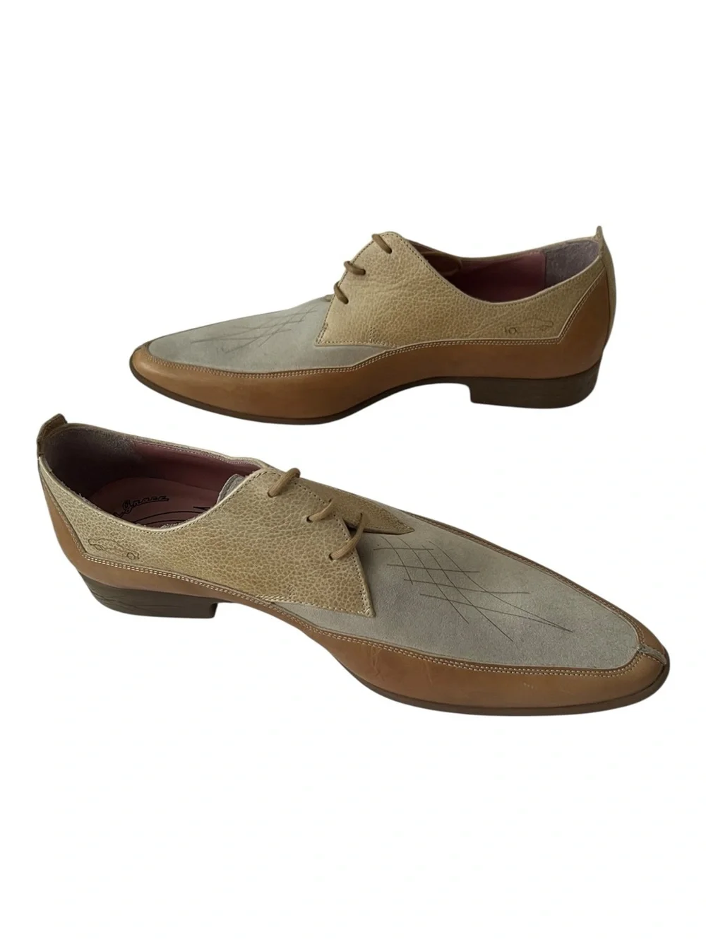 John Fluevog James Dean Tan With Beige Combo Shoes Size 11